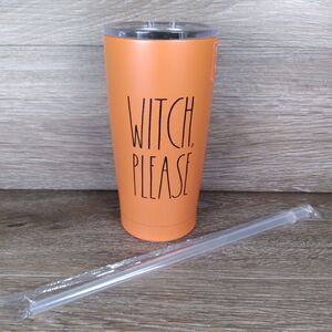 Rae Dunn WITCH PLEASE Insulated Stainless Steel Tumbler 17oz Orange Halloween